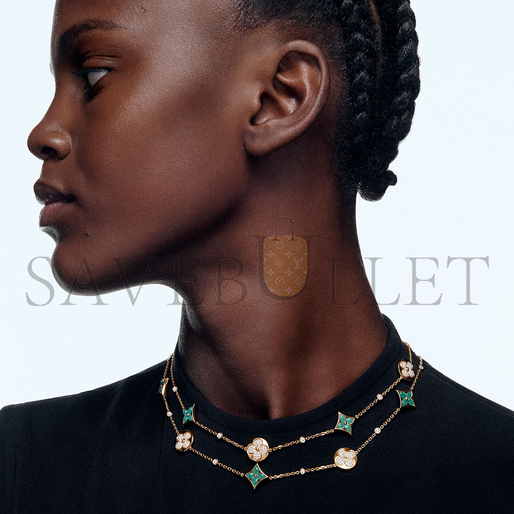 l**is v*t*n color blossom bb multi-pattern long necklace, yellow gold, amazonite and Di*m*nds q94887